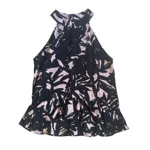 Eight Sixty black with‎ pink ruffle bottom halter top SIZE S